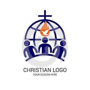 Church logo and biblical symbols. The unity of believers in Jesus Christ, the worship of God, participation in the evening