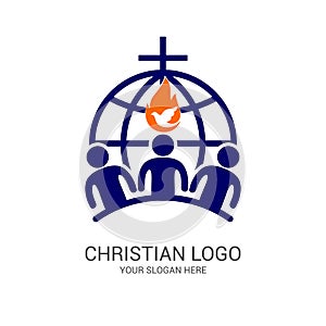 Church logo and biblical symbols. The unity of believers in Jesus Christ, the worship of God, participation in the evening photo