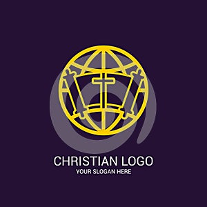 Church logo and biblical symbols. The unity of believers in Jesus Christ, the worship of God, participation in the evening