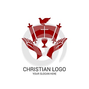 Church logo and biblical symbols. The unity of believers in Jesus Christ, the worship of God, participation in the evening