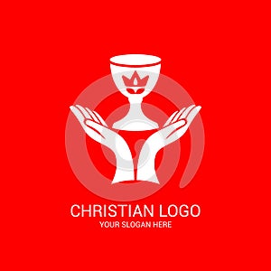 Church logo and biblical symbols. The unity of believers in Jesus Christ, the worship of God, participation in the evening