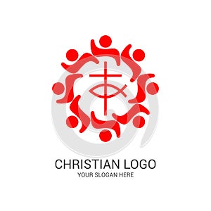 Church logo and biblical symbols. The unity of believers in Jesus Christ, the worship of God, participation in the evening