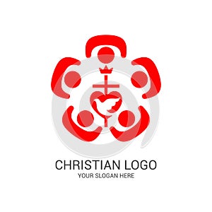 Church logo and biblical symbols. The unity of believers in Jesus Christ, the worship of God, participation in the evening