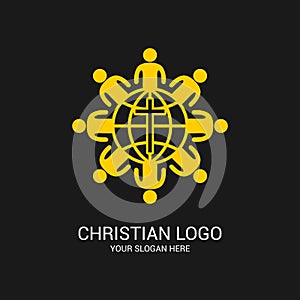 Church logo and biblical symbols. The unity of believers in Jesus Christ, the worship of God, participation in the evening