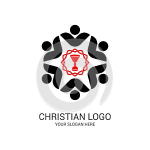 Church logo and biblical symbols. The unity of believers in Jesus Christ, the worship of God, participation in the evening photo