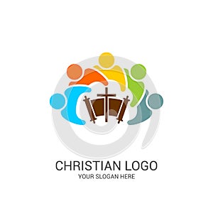 Church logo and biblical symbols. The unity of believers in Jesus Christ, the worship of God photo