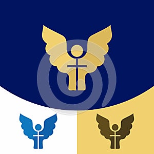 Church logo. Christian symbols. Angel of God and the cross of Jesus Christ.