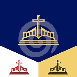 Church logo. Christian symbols. The Bible and the authority of Jesus` cross