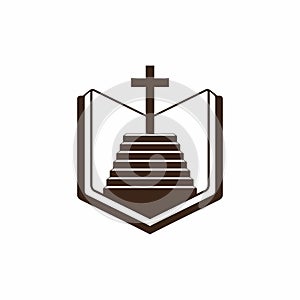 Church logo. Christian symbols. Bible, Holy Scripture, the staircase leading to the Lord and Savior Jesus Christ, on the cross at