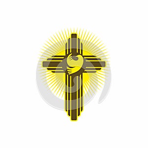 Church logo. Christian symbols. Cross and Holy Spirit, Dove photo