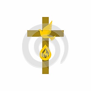 Church logo. Christian symbols. Cross, Holy Spirit and flame photo