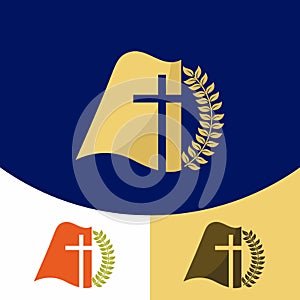 Church logo. Christian symbols. The cross of Jesus Christ and the Holy Scriptures