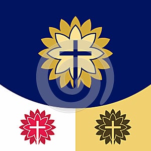 Church logo. Christian symbols. The cross of Jesus Christ in the radiance of God`s glory.