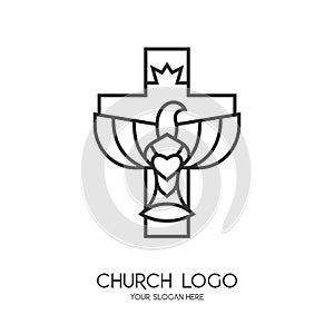 Church logo. Christian symbols. The Cross of Jesus Christ and the Symbol of the Holy Spirit is a dove