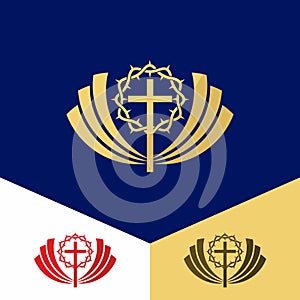 Kostel označení organizace nebo instituce. křesťan symboly. kříž z a koruna z trní 