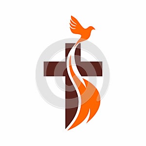 Kostol označenie organizácie alebo inštitúcie. kresťan symboly. kríž z z svätý duch a holubica 