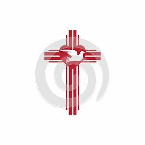 Church logo. Christian symbols. The cross of the Lord and Savior Jesus Christ, the heart and the Holy Spirit is a dove