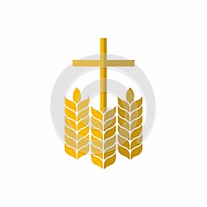 Church logo. Christian symbols. Cross and wheats
