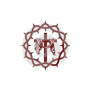Church logo. Christian symbols. Crown of Thorns Savior Jesus Christ and the cross at Calvary