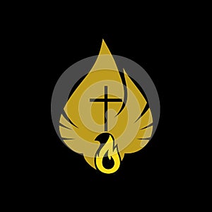 Church logo. Christian symbols. The Dove and the Flame of the Holy Spirit, the Kingdom of God.