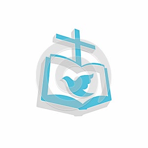 Church logo. Christian symbols. The gospel, the cross of Jesus Christ and the dove - the Holy Spirit