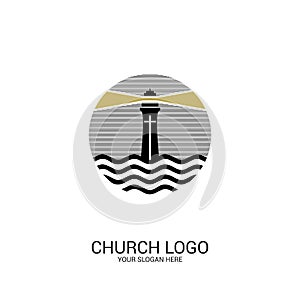 Church logo. Christian symbols. The lighthouse of Jesus Christ shines the truth for those in the dark.