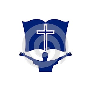 Church logo. Christian symbols. A man who worships Jesus Christ. photo