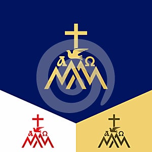 Church logo. Christian symbols. Mount Zion, the alpha and omega, the cross of Jesus Christ