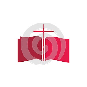 Church logo. Christian symbols. The open Bible and the cross of Jesus