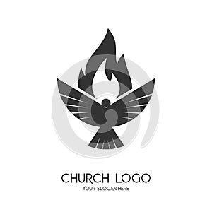 Church logo. Christian symbols. The symbol of the Holy Spirit is a dove and a flame