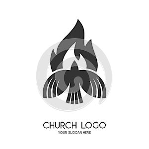 Church logo. Christian symbols. The symbol of the Holy Spirit is a dove and a flame