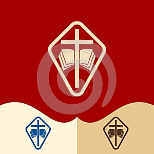 Church logo. Cristian symbols. Cross of Jesus, the Bible, the dove and the globeChurch logo. Cristian symbols. The cross of Jesus