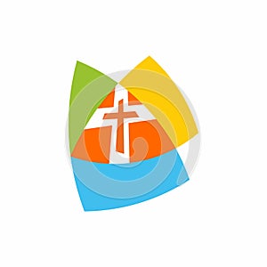Church logo. Cristian symbols. The cross of Jesus and the colored elements. photo