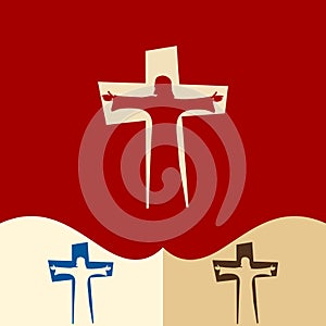 Church logo. Cristian symbols. Jesus Christ in the background of the cross photo