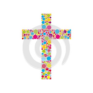Church logo. Cross consists of colored elements. photo