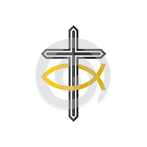 Church logo. Cross of Jesus and fish sign