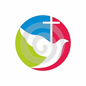 Church logo. The cross of Jesus and the flying dove