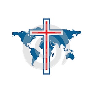 Church logo. The cross of Jesus and the map of the world