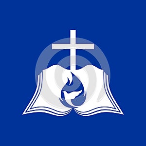 Church logo. The cross of Jesus, the open bible and the dove are a symbol of the Holy Spirit