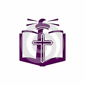 Church logo. God`s lighthouse and the Holy Scripture.