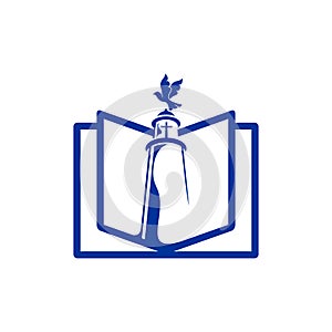 Church logo. God`s lighthouse and the Holy Scripture.
