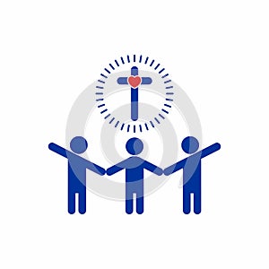 Church logo. Holding hands, people group, cross of Jesus.