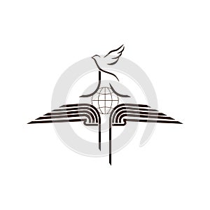 Church logo. The open bible, the cross of Jesus Christ and the dove are a symbol of the Holy Spirit