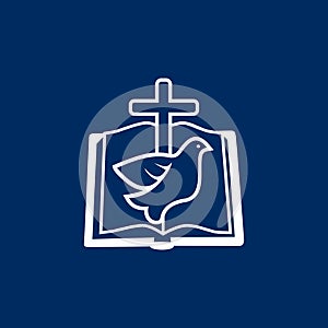 Church logo. The open bible, the cross of Jesus Christ and the dove are a symbol of the Holy Spirit