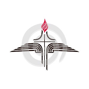 Church logo. The open bible, the cross of Jesus Christ and the flame is a symbol of the Holy Spirit