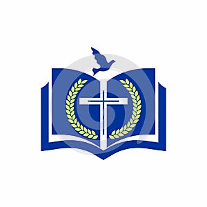 Church logo. open bible, laurel crown and dove