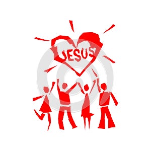 Church logo. People worship Christ in love