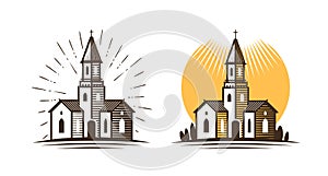 Church logo. Religion, faith, belief icon or symbol. Vector illustration