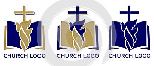 Church logo set, symbol of Christianity, the cross , dove and the gospel, Scripture, vector illustration