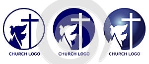 Church logo set, symbol of Christianity, the cross , dove and the gospel, Scripture, vector illustration